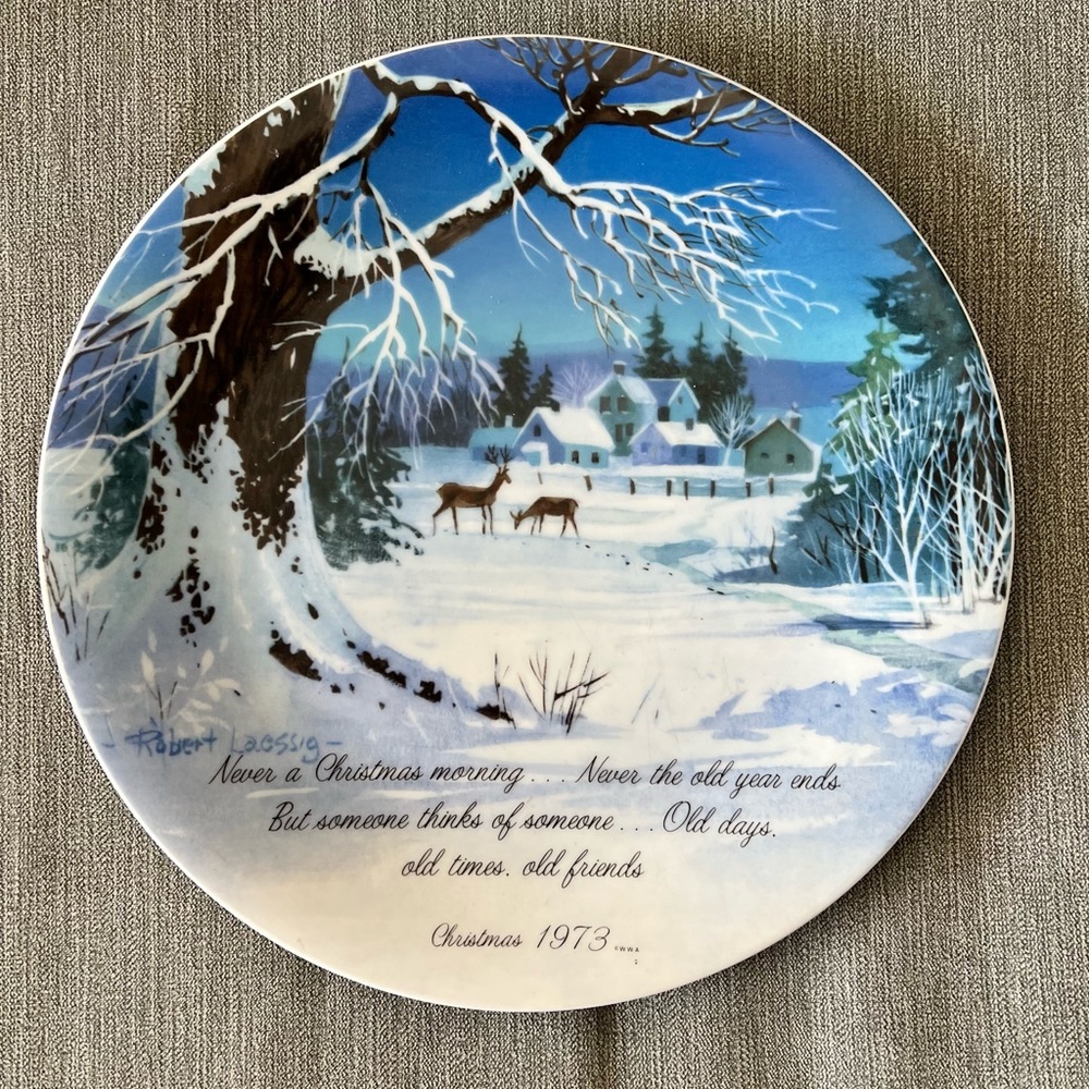 1973 Robert Laessig Winterscene Series Porcelain Plate Merry Christmas